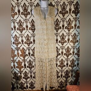 Vtg.THE ICING 2-pc. Top-Pants Set Lace-Beaded-Embellished-Women's M 90s Y2k